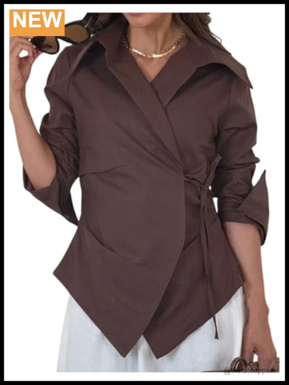 Women's Wrap Blouse Long Sleeve Collared Dressy Casual Top Polyester